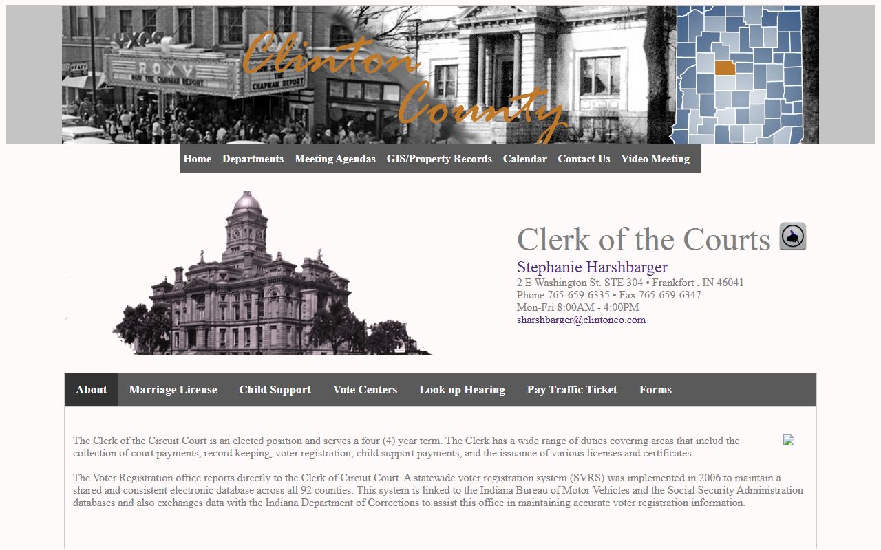 Clinton County clerk Frankfort Indiana probate court records