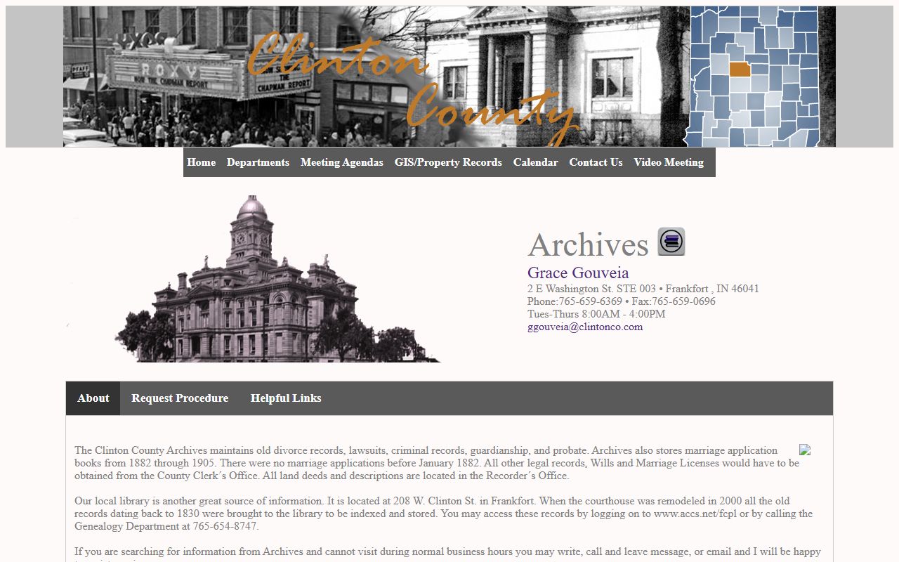Clinton County archives Frankfort Indiana probate records historical
