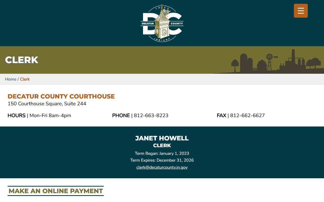 Decatur County clerk page Greensburg Indiana probate records