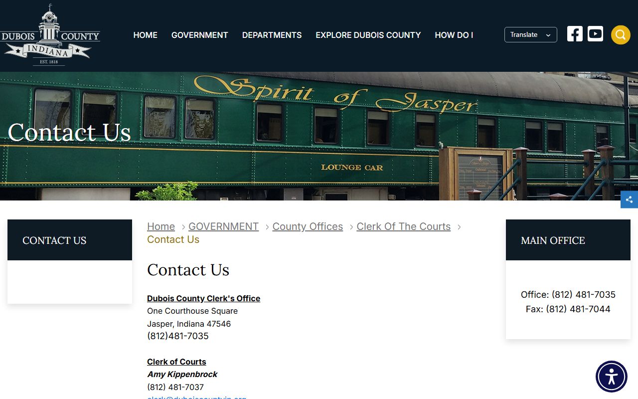 Dubois County Clerk contact page for probate court records