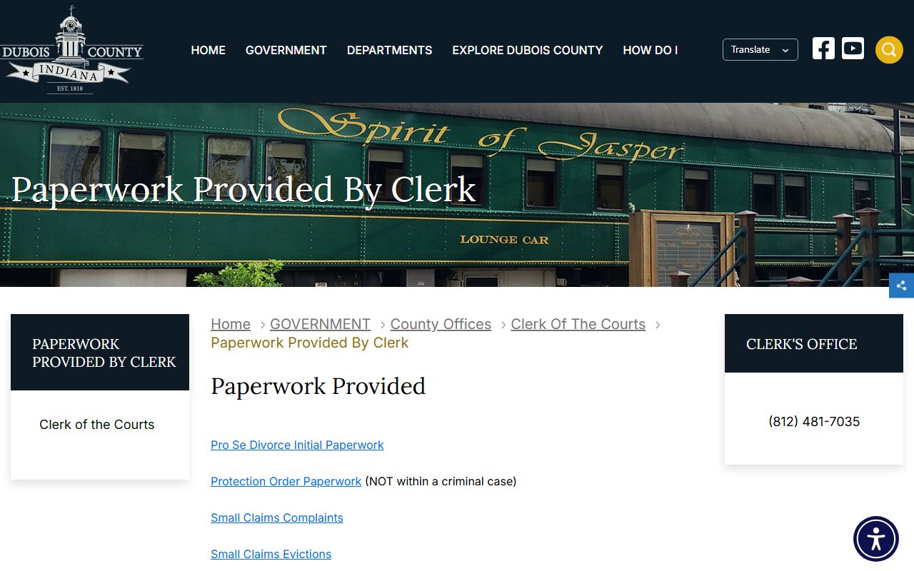 Dubois County Courthouse forms provided by clerk for probate court records
