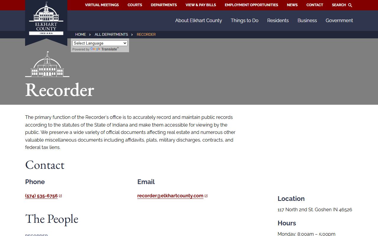Elkhart County Recorder office page related to probate court records