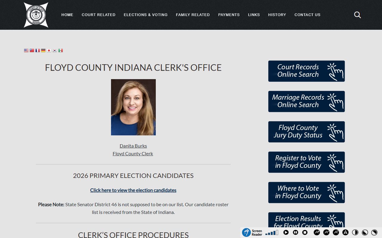 Floyd County Clerk website for probate court records in New Albany