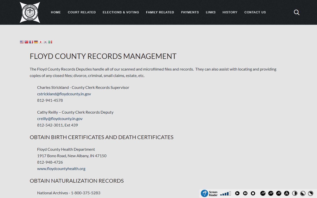 Floyd County family records page related to probate court records
