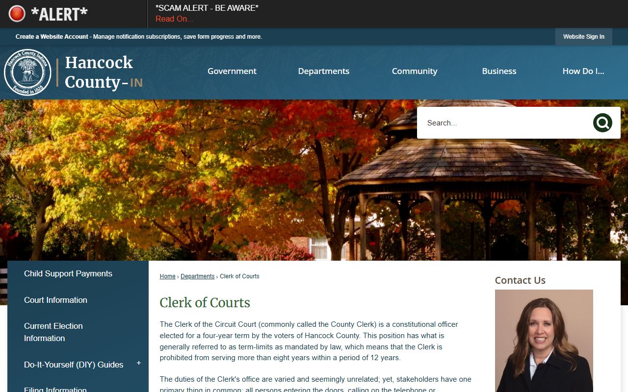 Hancock County Clerk of Courts page for Hancock County probate court records