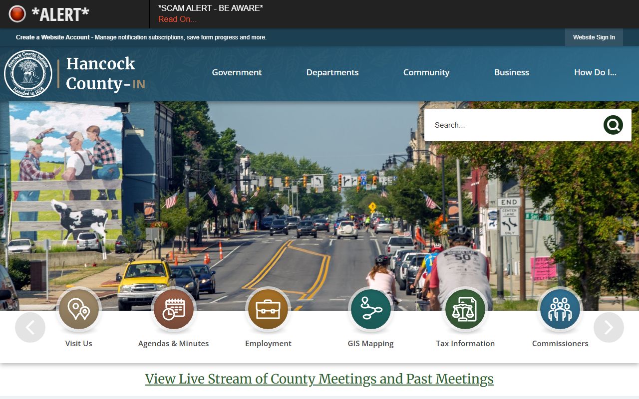 Hancock County Indiana government home page with links to probate court records