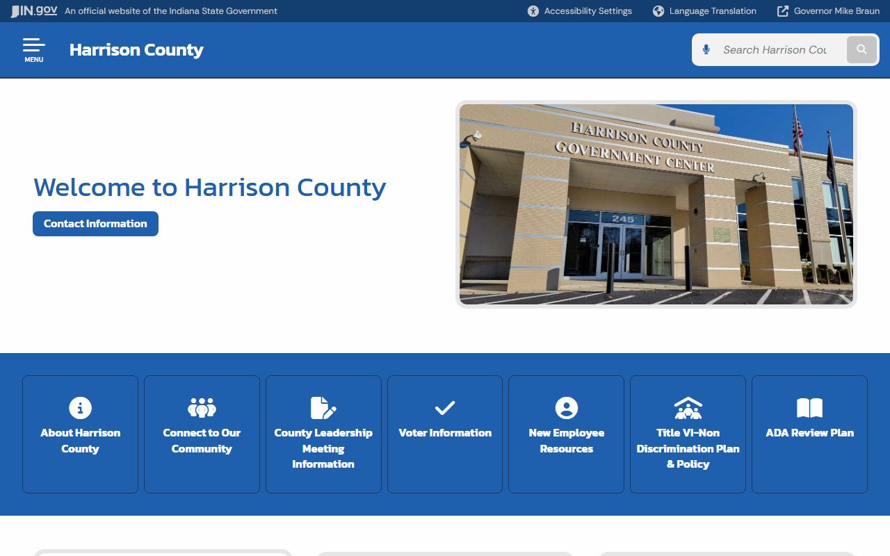 Indiana courts page for Harrison County with probate court records information
