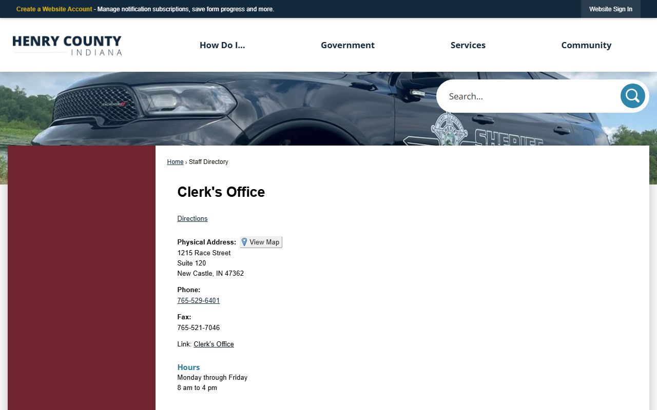 Henry County government directory page listing offices that handle probate court records