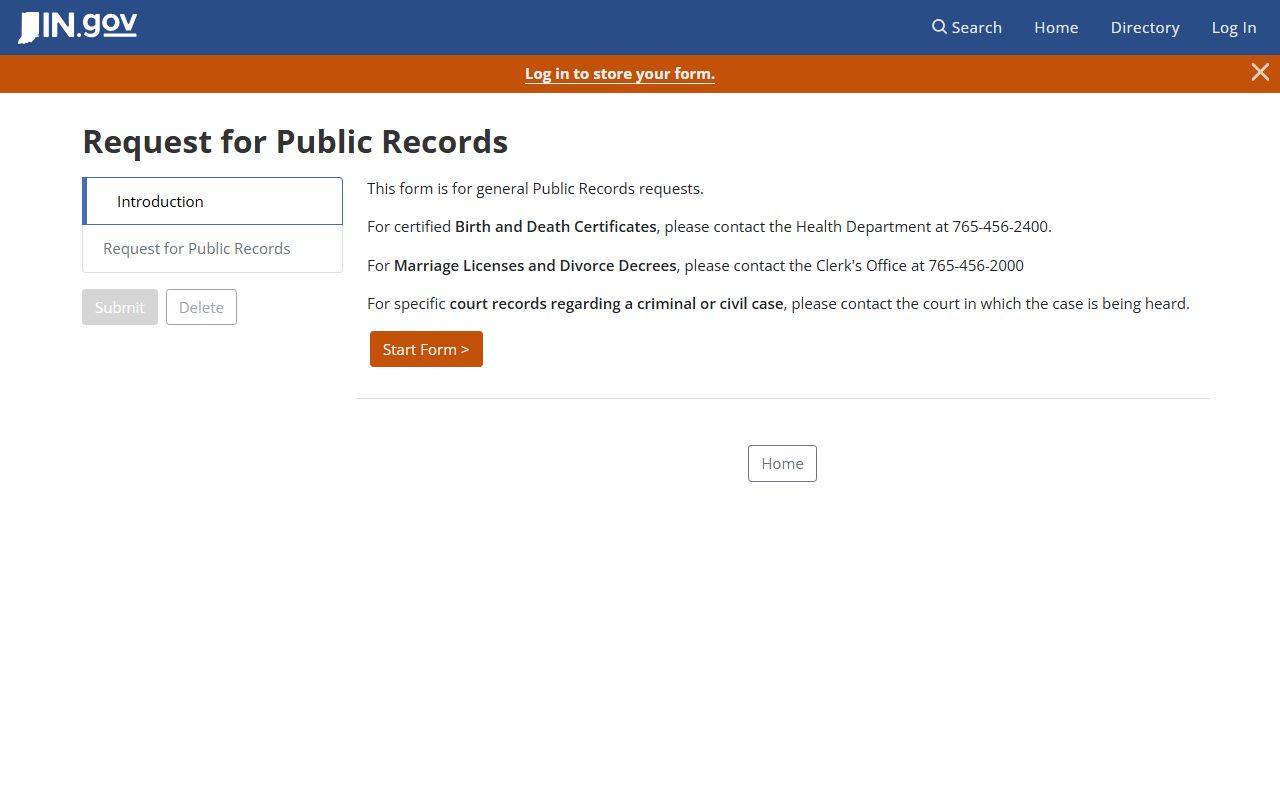 Howard County online records form portal for probate court records and document requests