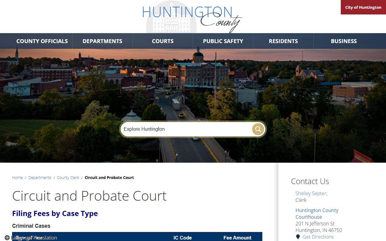 Huntington County Clerk records topic page for probate court records and estate documents
