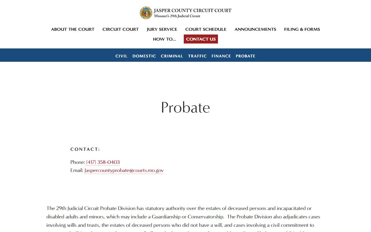 jasper county dedicated probate court records page