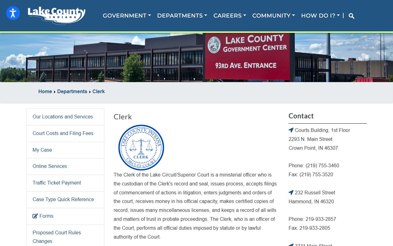 Lake County Indiana clerk office for probate court records