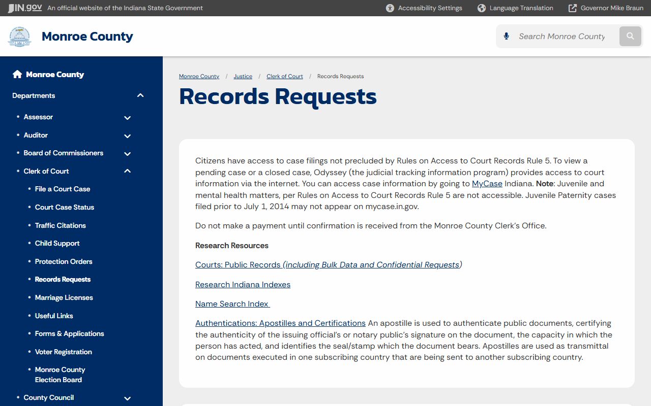 Monroe County Indiana clerk records page probate court filings