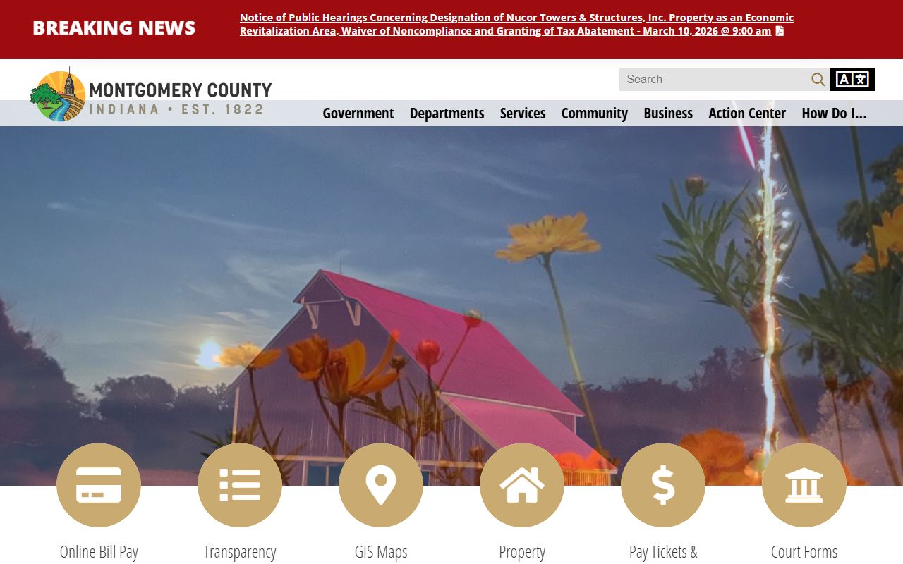 Montgomery County Indiana government website for probate court records