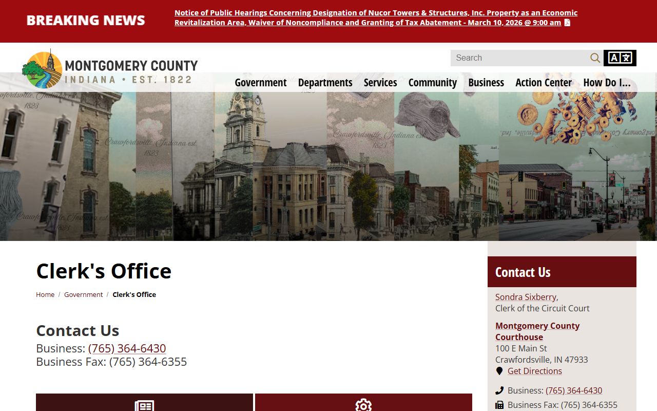 Montgomery County Indiana clerk of courts department probate records
