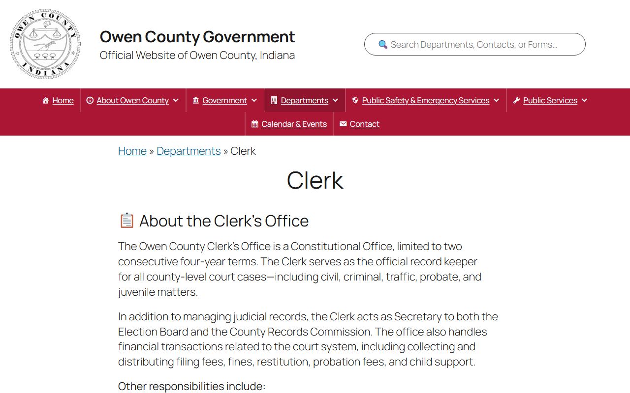 Owen County clerk office probate records page