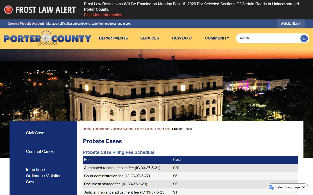 Porter County probate cases dedicated page Valparaiso