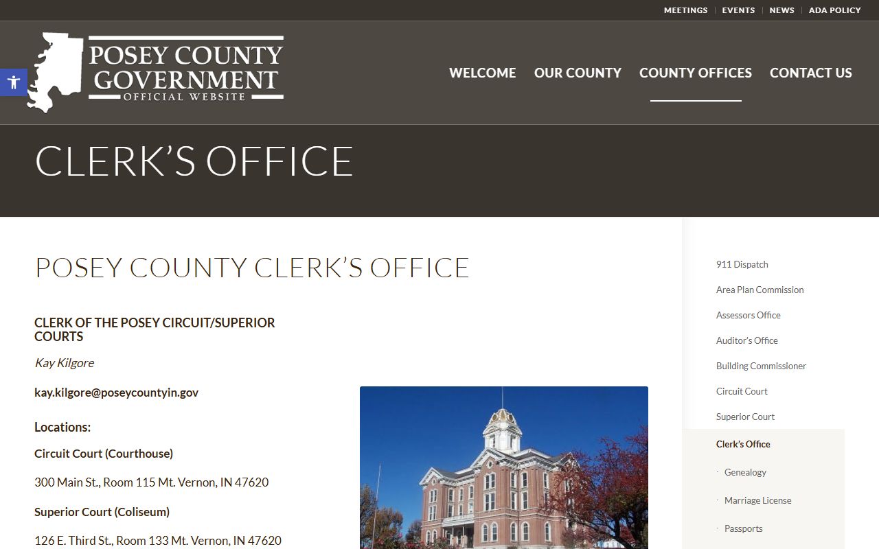 Posey County clerk office probate court records page