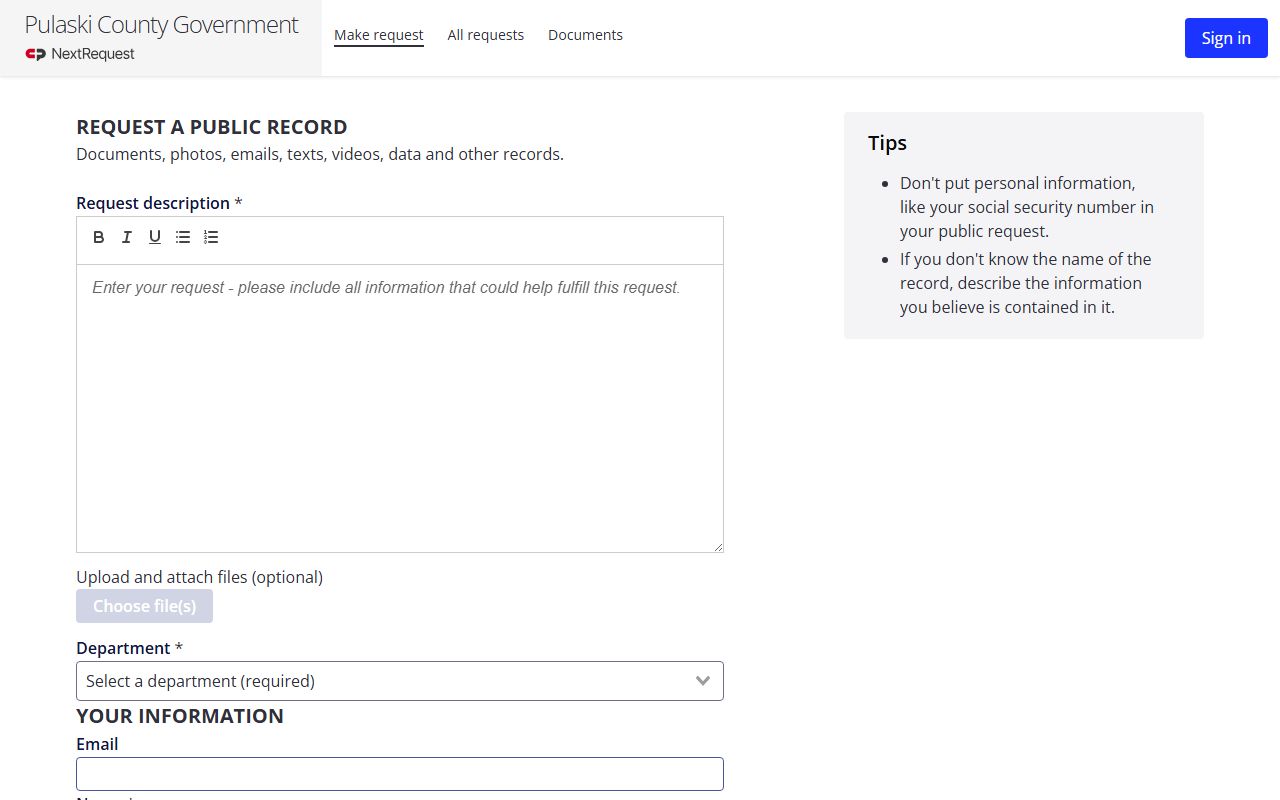 Pulaski County public records request portal probate
