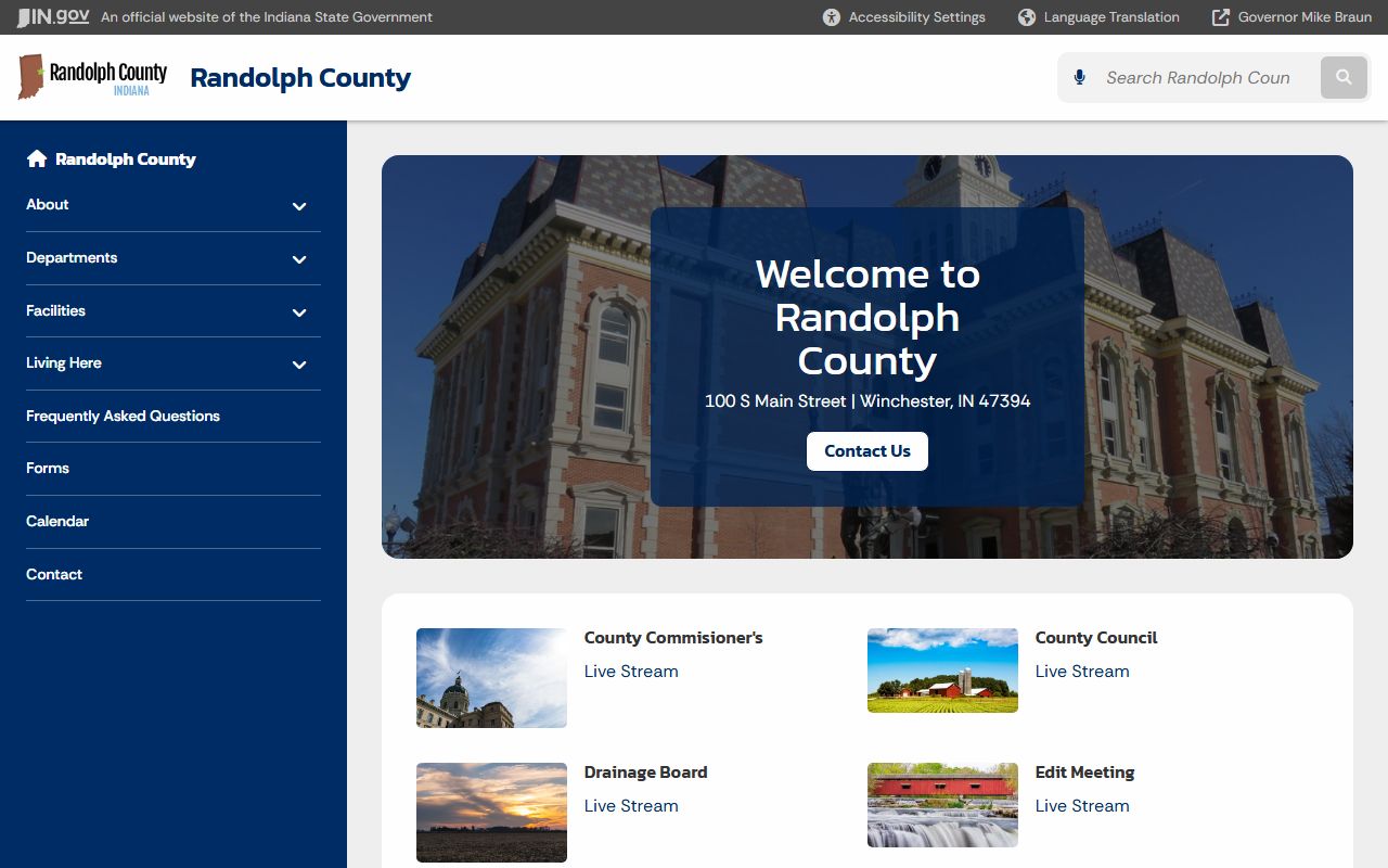 Randolph County Indiana government site with probate and court records information