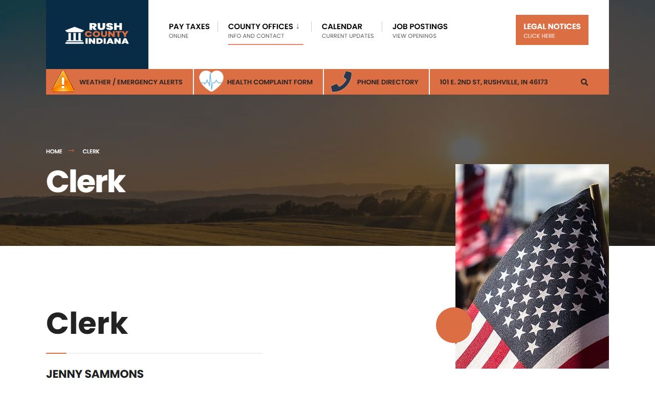 Rush County clerk office page for probate court records access in Rushville Indiana