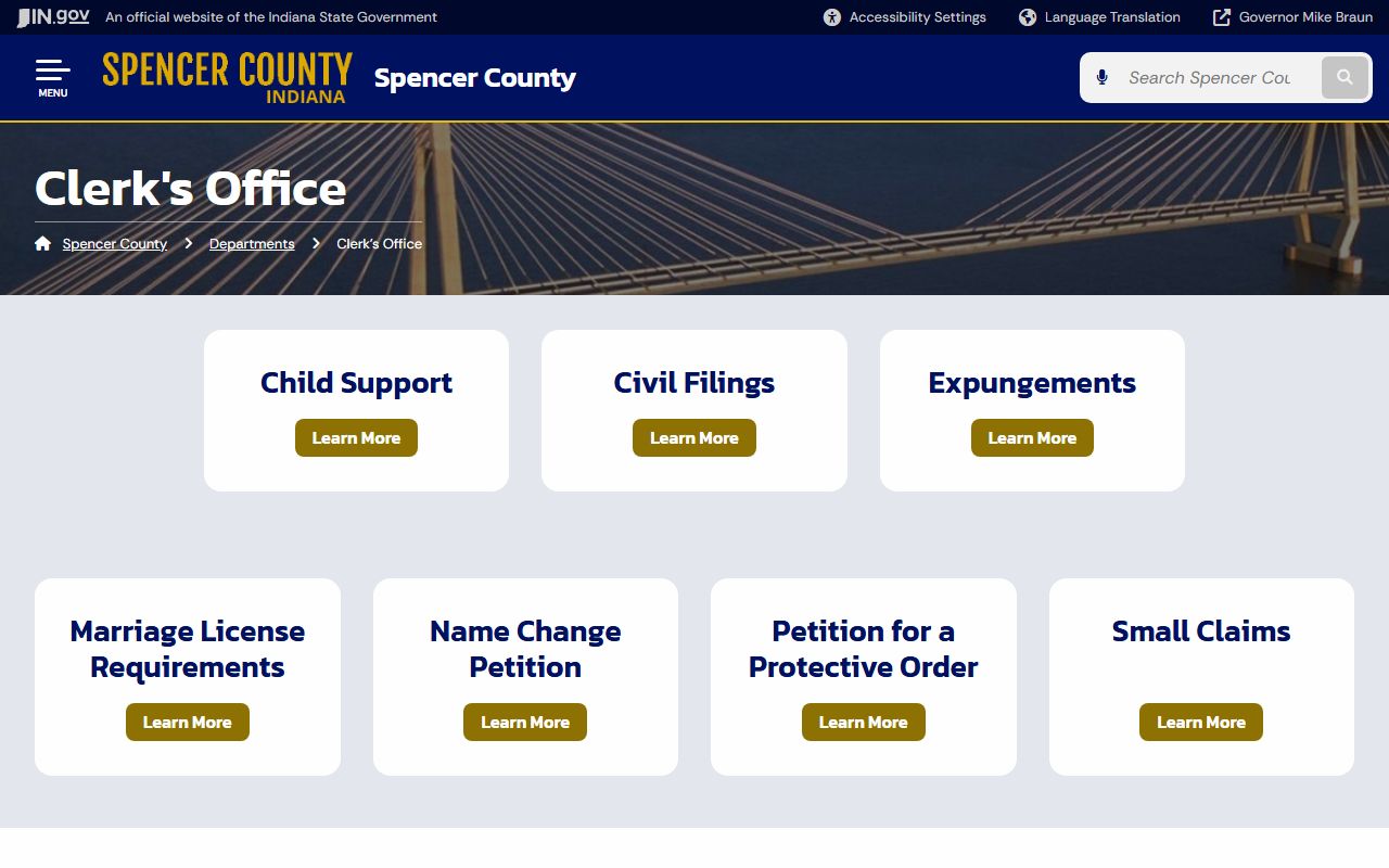 Indiana state clerk information for Spencer County probate court records in Rockport