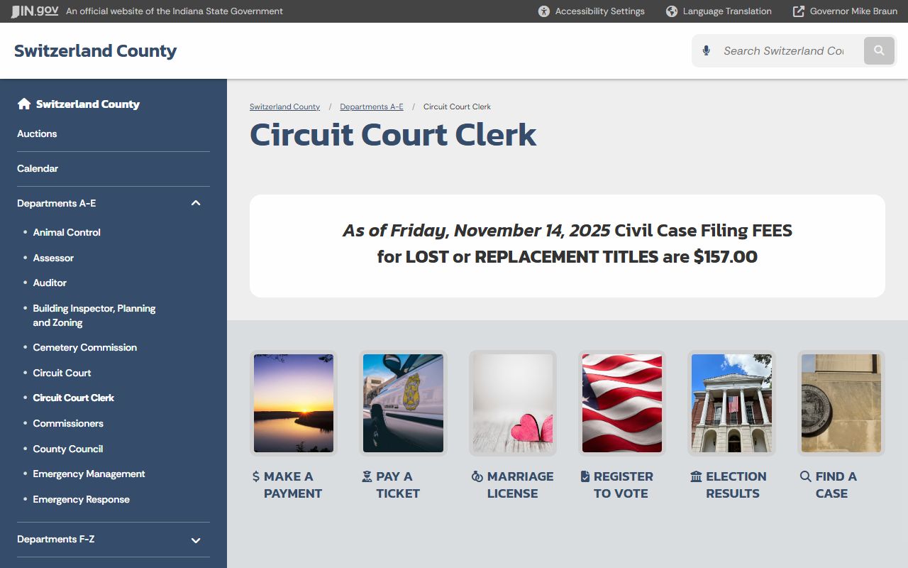 Switzerland County Circuit Court Clerk probate records department page