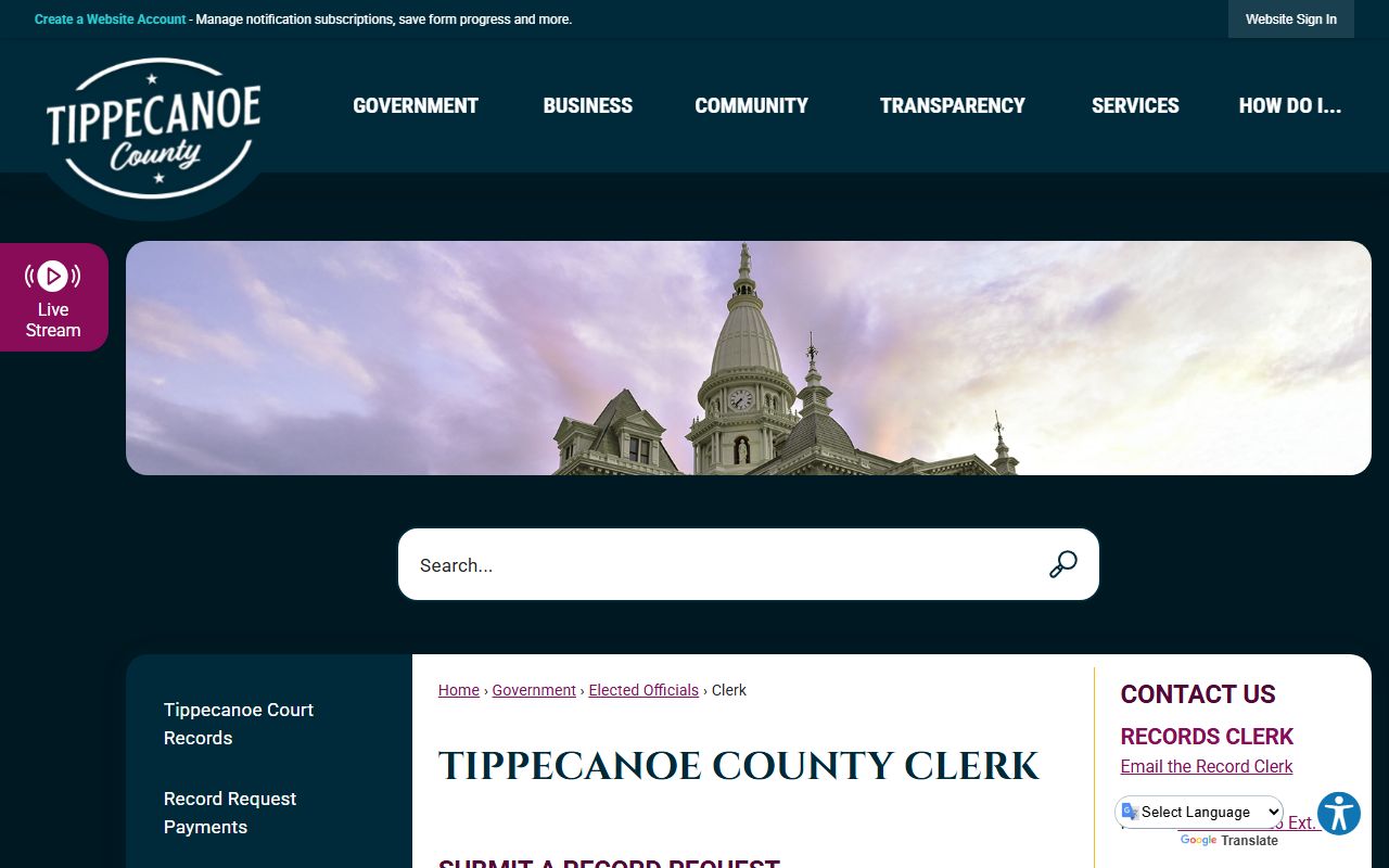 Tippecanoe County Clerk Office probate court records contact page