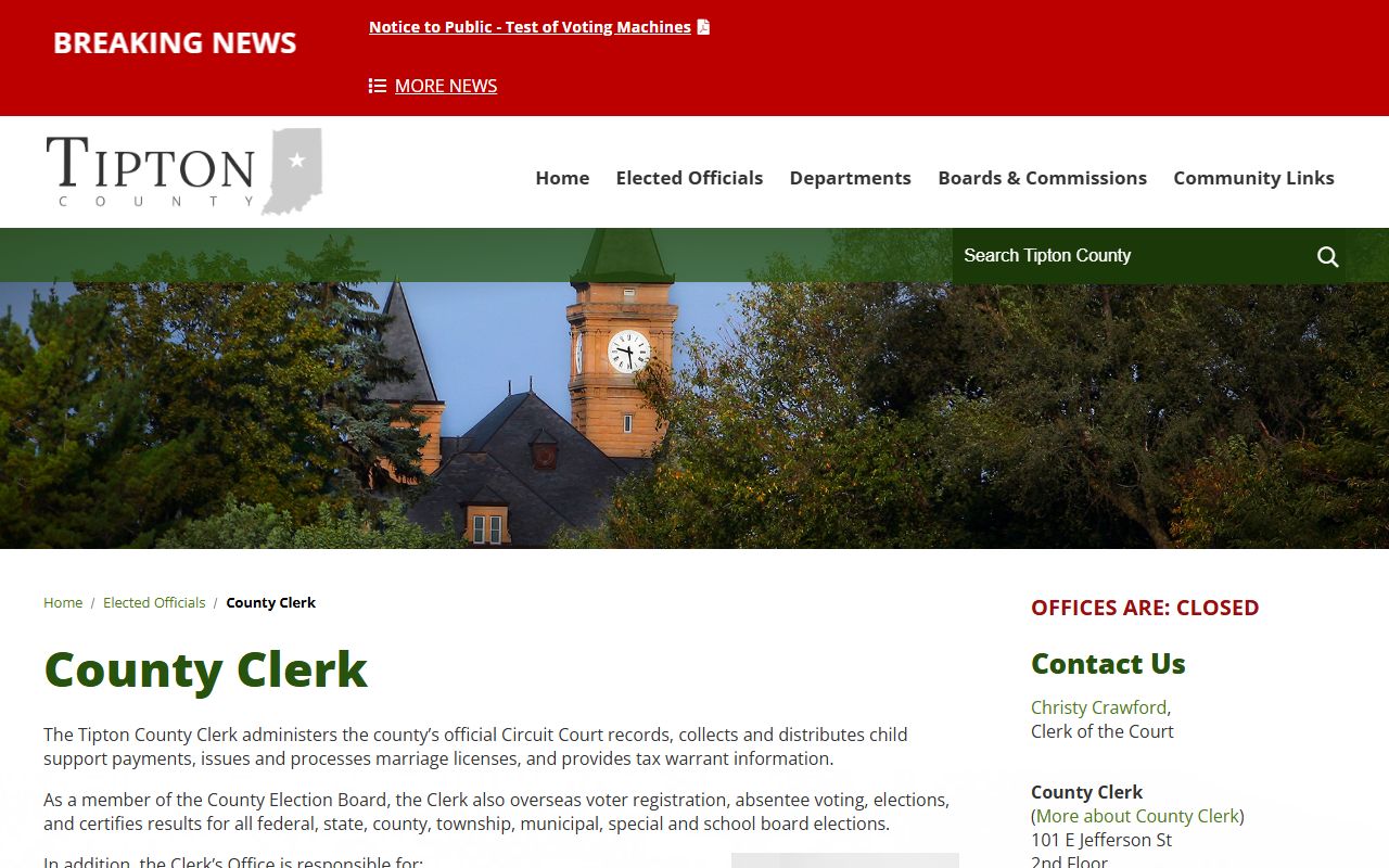 Tipton County Clerk probate records department contact page