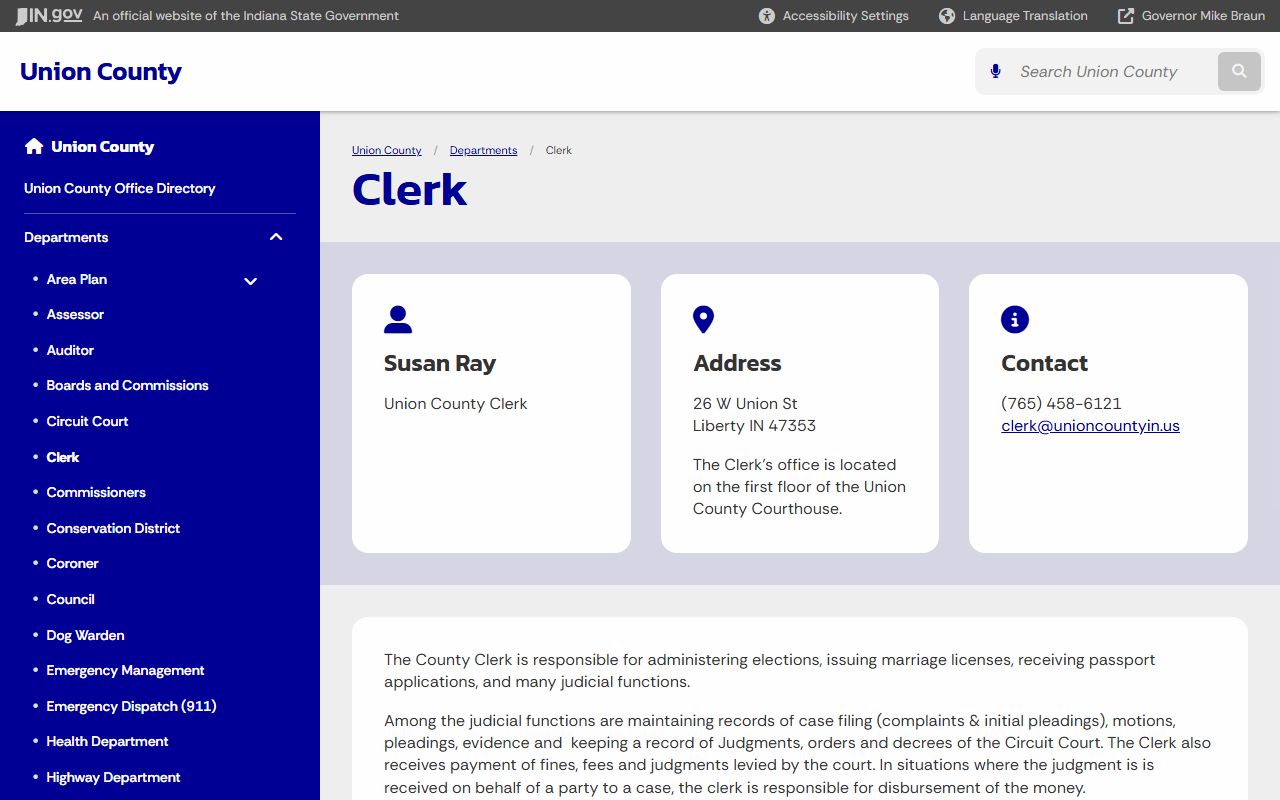 Union County Clerk department probate records page
