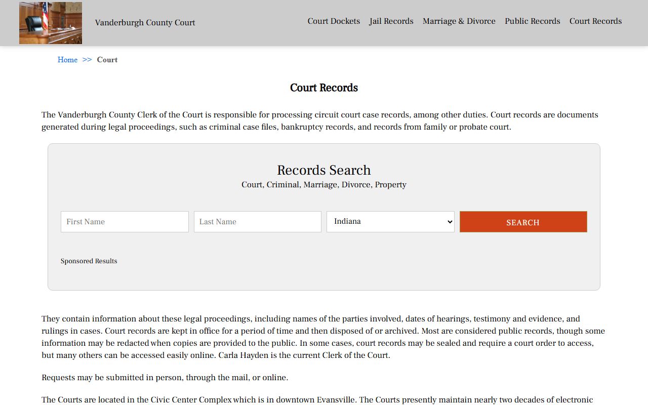Vanderburgh County court records probate search Doxpop portal