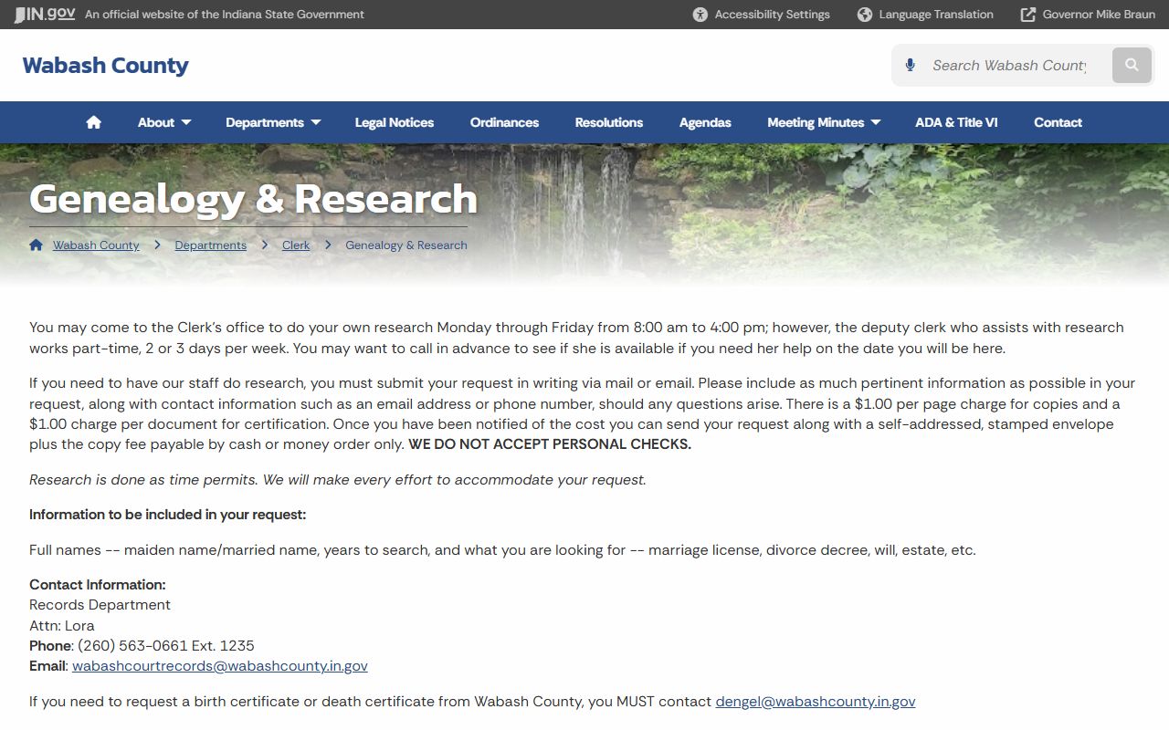 Wabash County genealogy research probate court records page