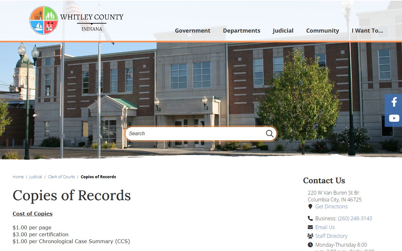 Whitley County court division probate records access Columbia City