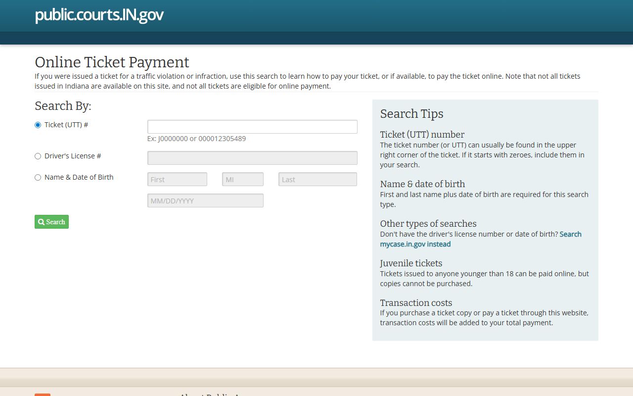 Indiana courts online payment portal for probate court records fees and filing costs